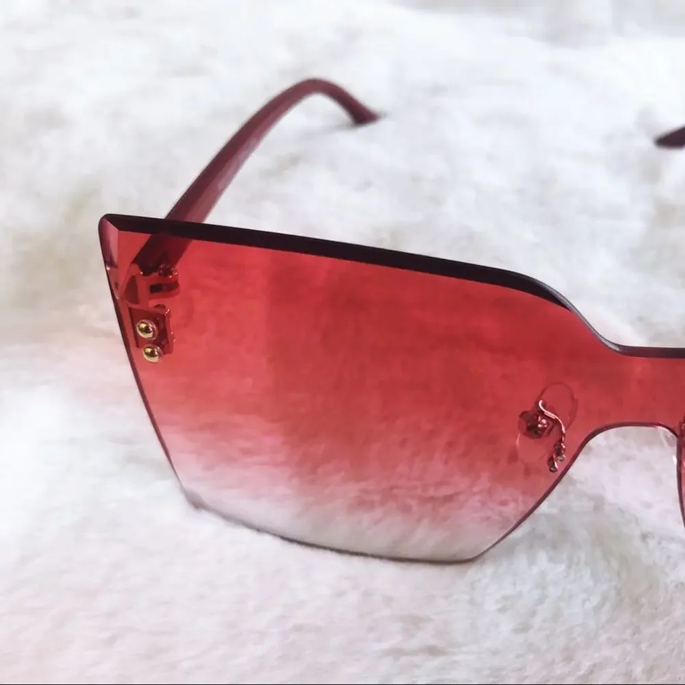 Dana Dark Pink Rimless Oversize Cat Eye Sunglasses
